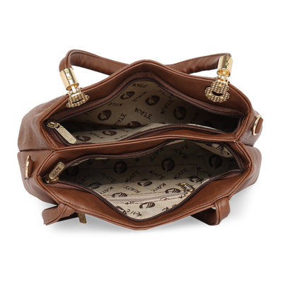 Brown Women Vegan Leather Handbag With Belt