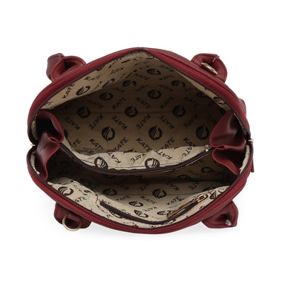 Maroon Women Vegan Leather Handbag With Belt