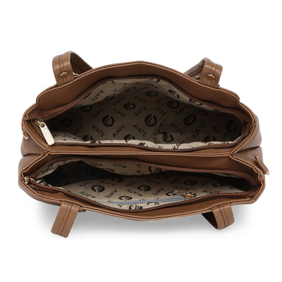 Brown Women Vegan Leather Handbag With Belt