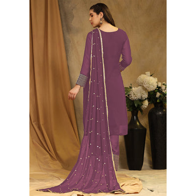 Mauve Sequins Embroidered Georgette Semi Stitched Salwar Suit