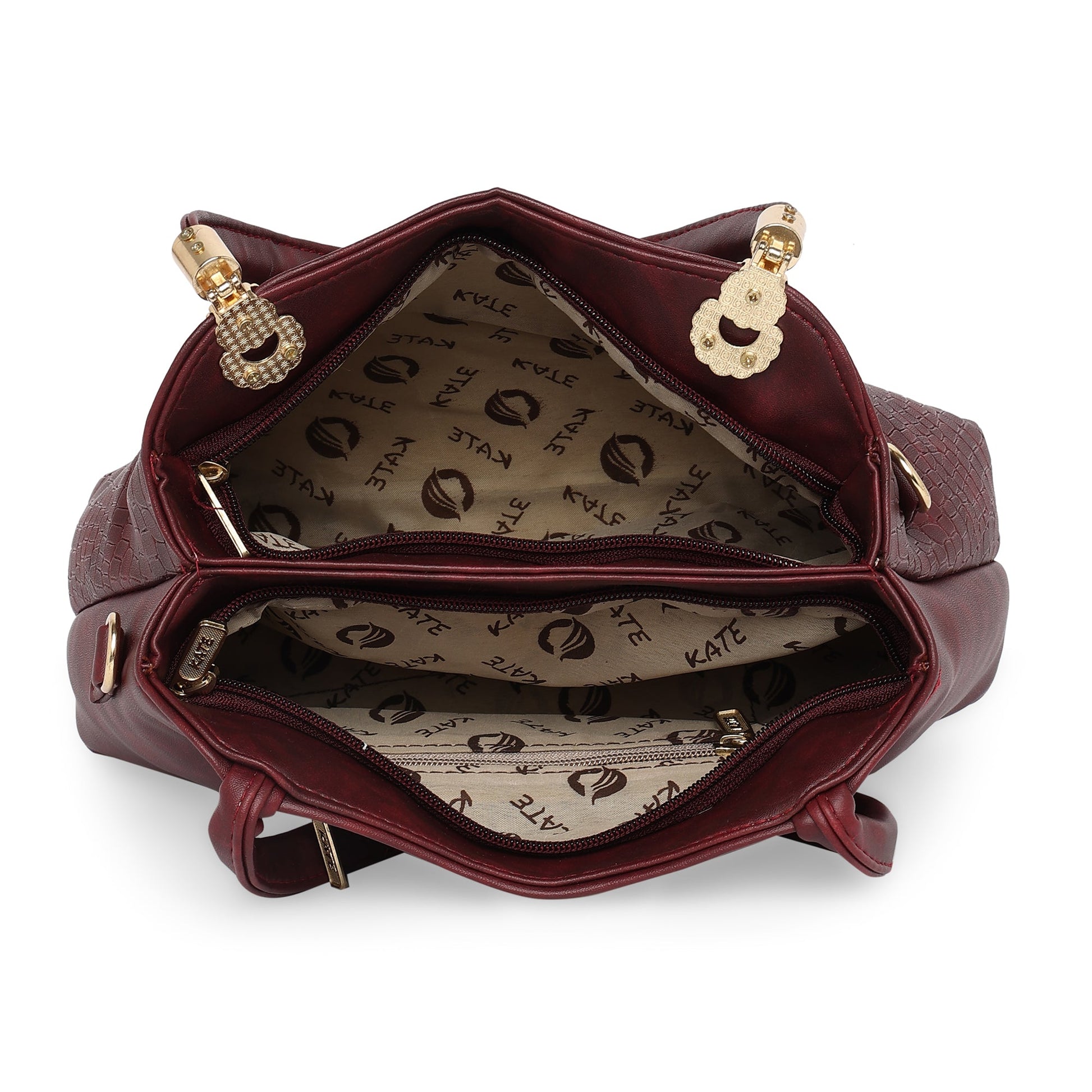 Maroon Women Vegan Leather Handbag With Belt