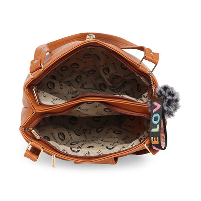 Brown Women Vegan Leather Handbag With Belt