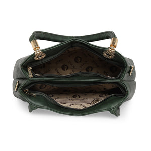 Bottle Green Women Vegan Leather Handbag With Belt