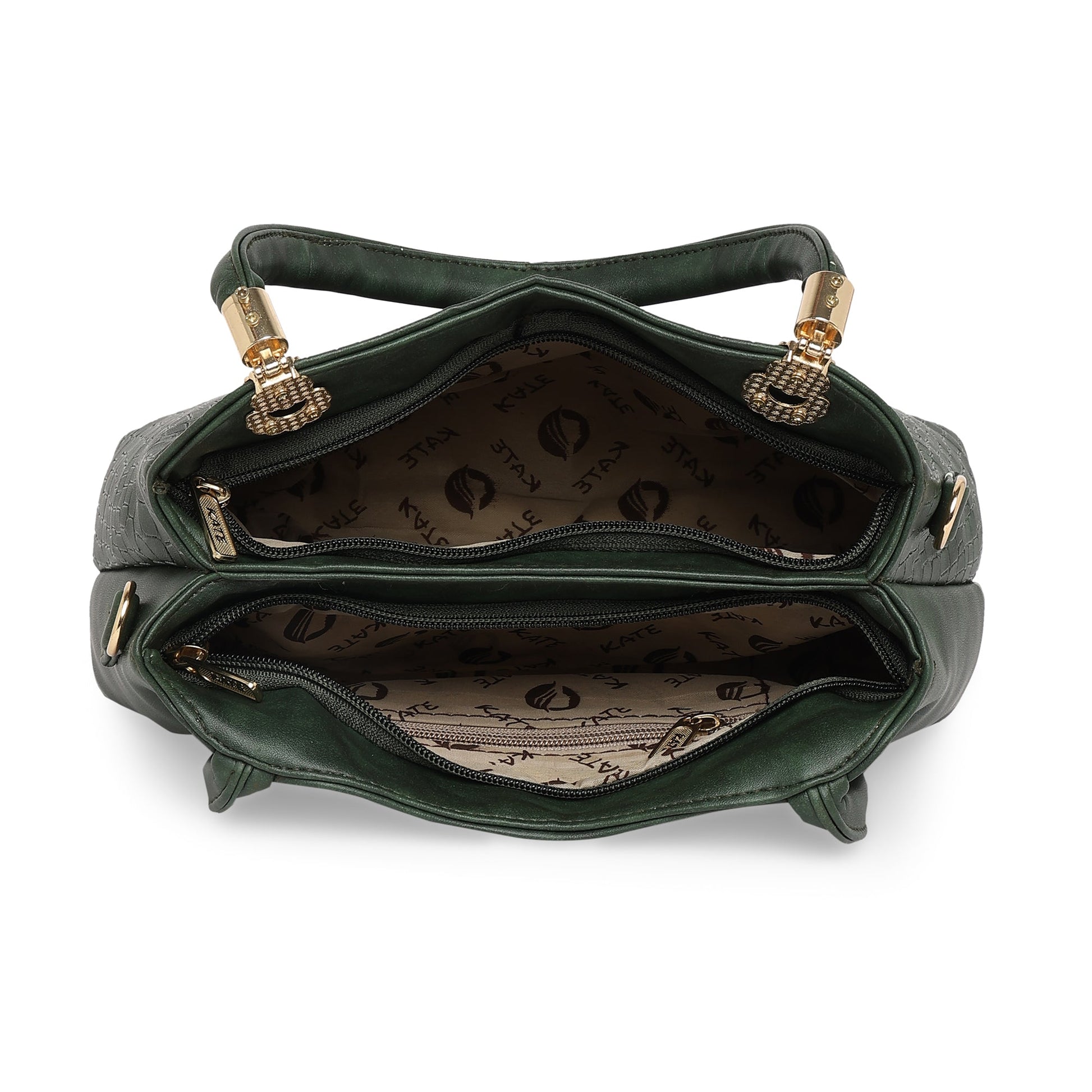 Bottle Green Women Vegan Leather Handbag With Belt