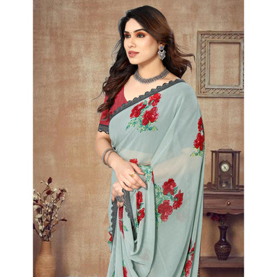 grey-floral-printed-georgette-saree-with-lace-border