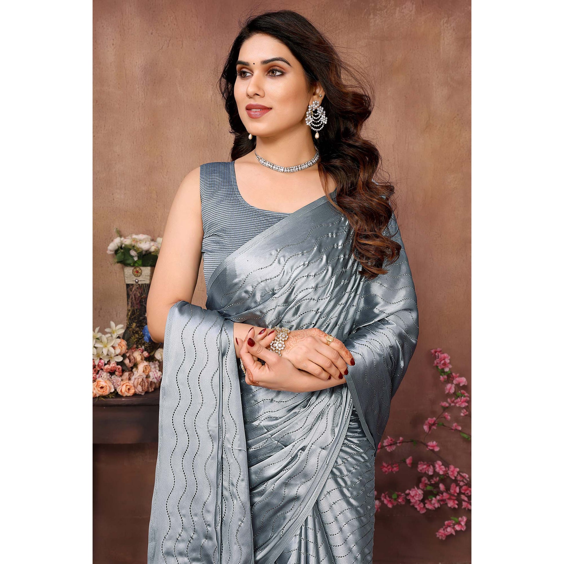 grey-mukaish-work-satin-saree-with-tassels