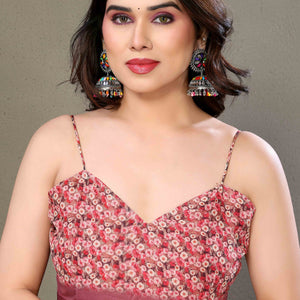 Mauve Floral Printed Chiffon Saree