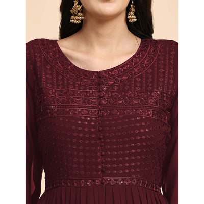 Maroon Sequins Embroidered Georgette Semi Stitched Suit