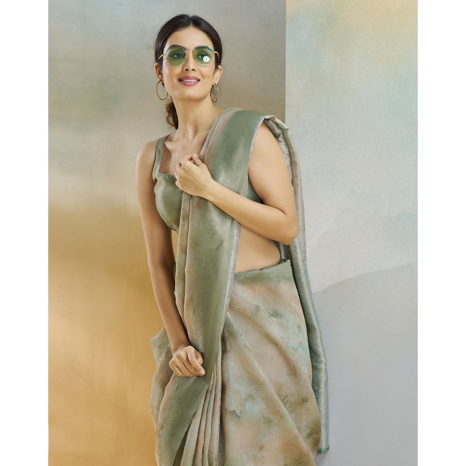 green-woven-with-digital-printed-linen-saree