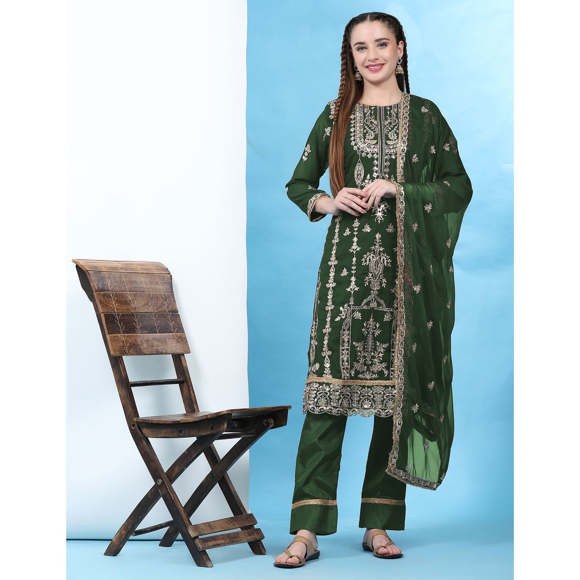 green-sequins-embroidered-georgette-semi-stitched-pakistani-suit