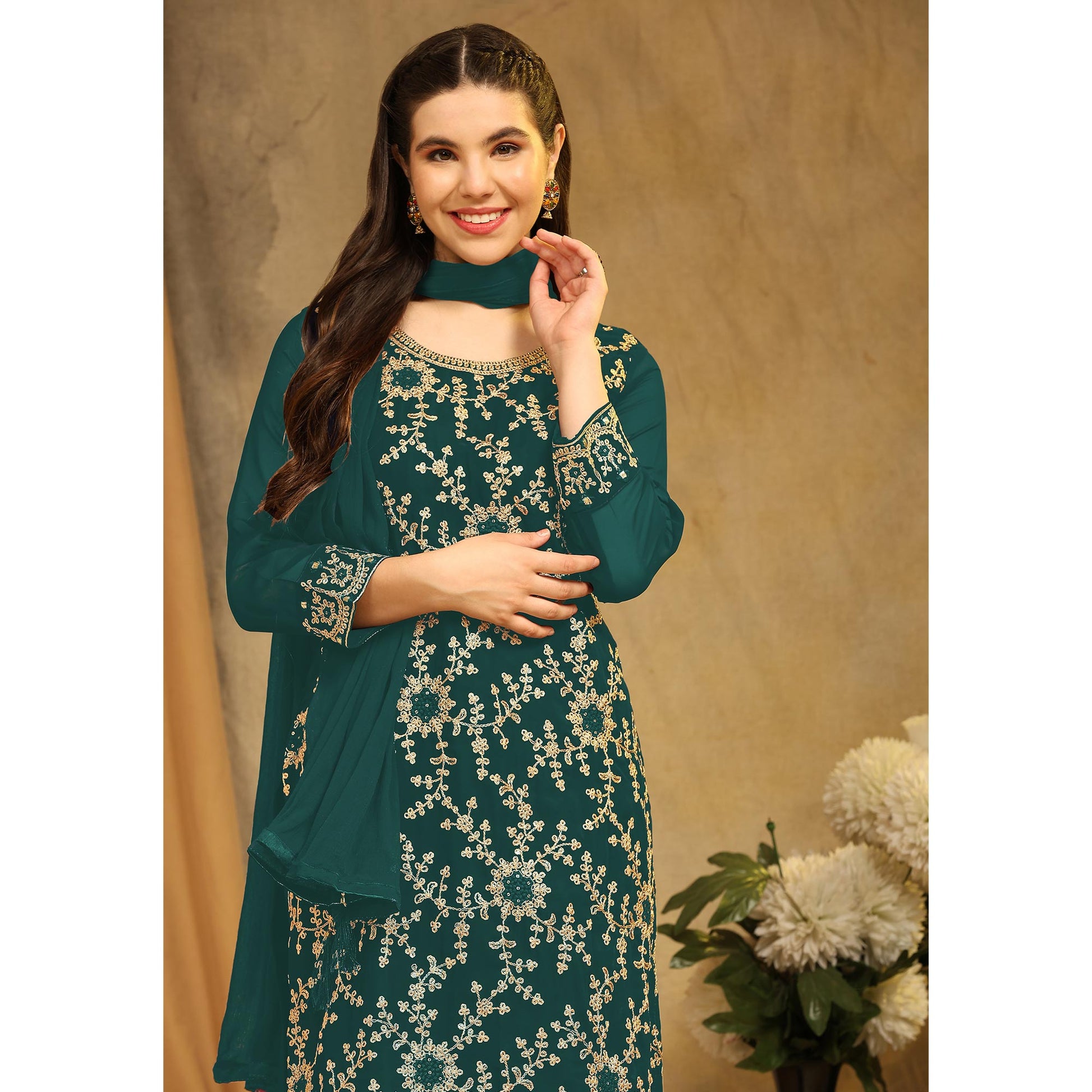 green-floral-embroidered-georgette-semi-stitched-suit-6