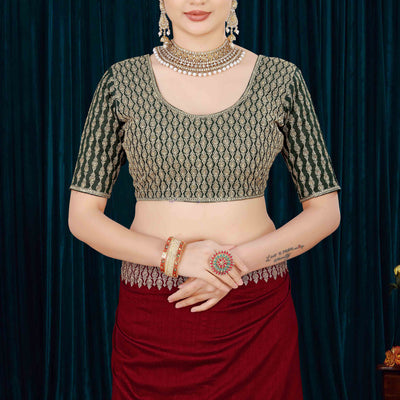 Maroon Solid With Zari Embroidered Vichitra Silk Saree