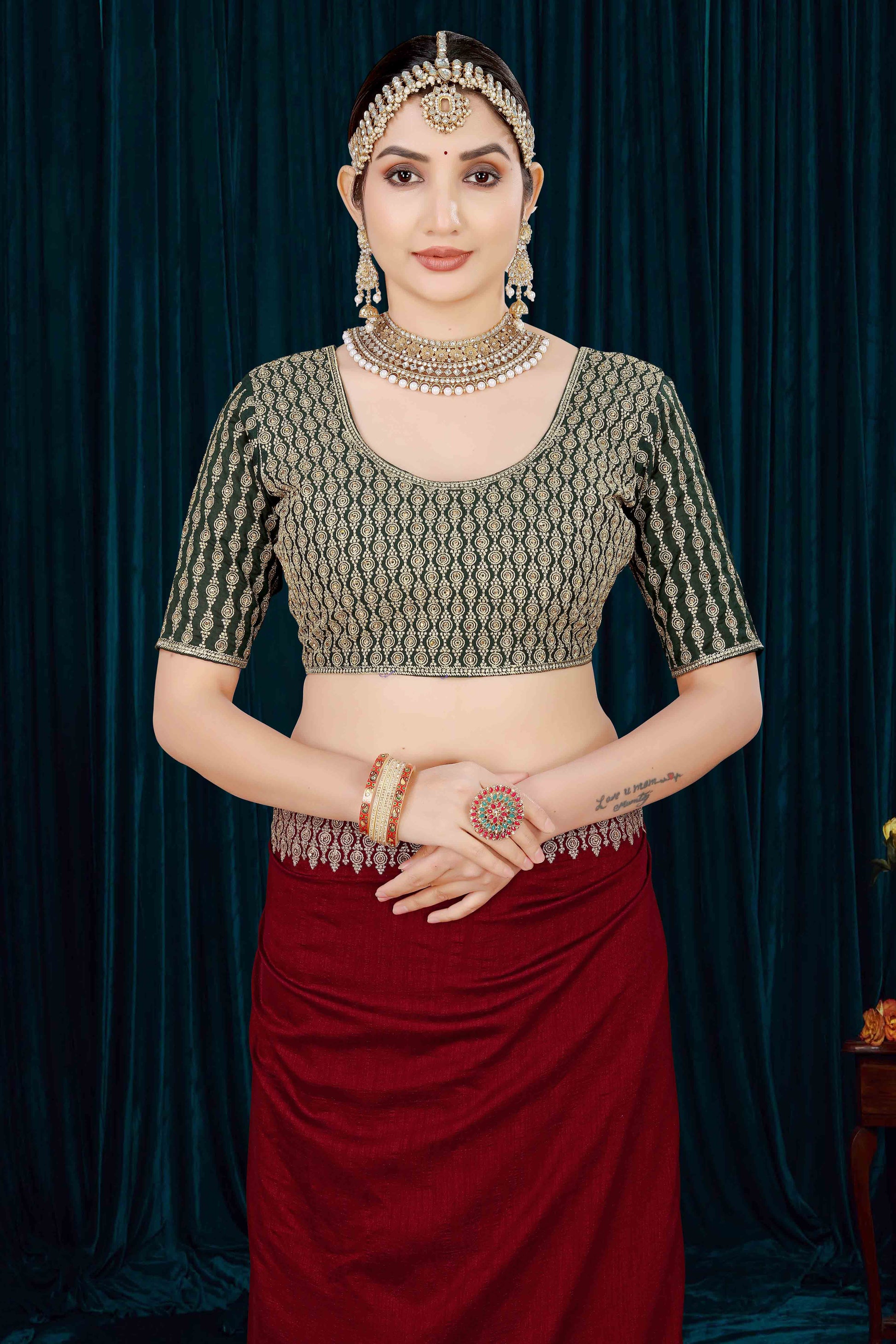 Maroon Solid With Zari Embroidered Vichitra Silk Saree