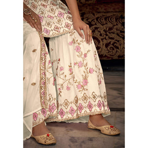 Cream Sequins Embroidered Georgette Semi Stitched Suit