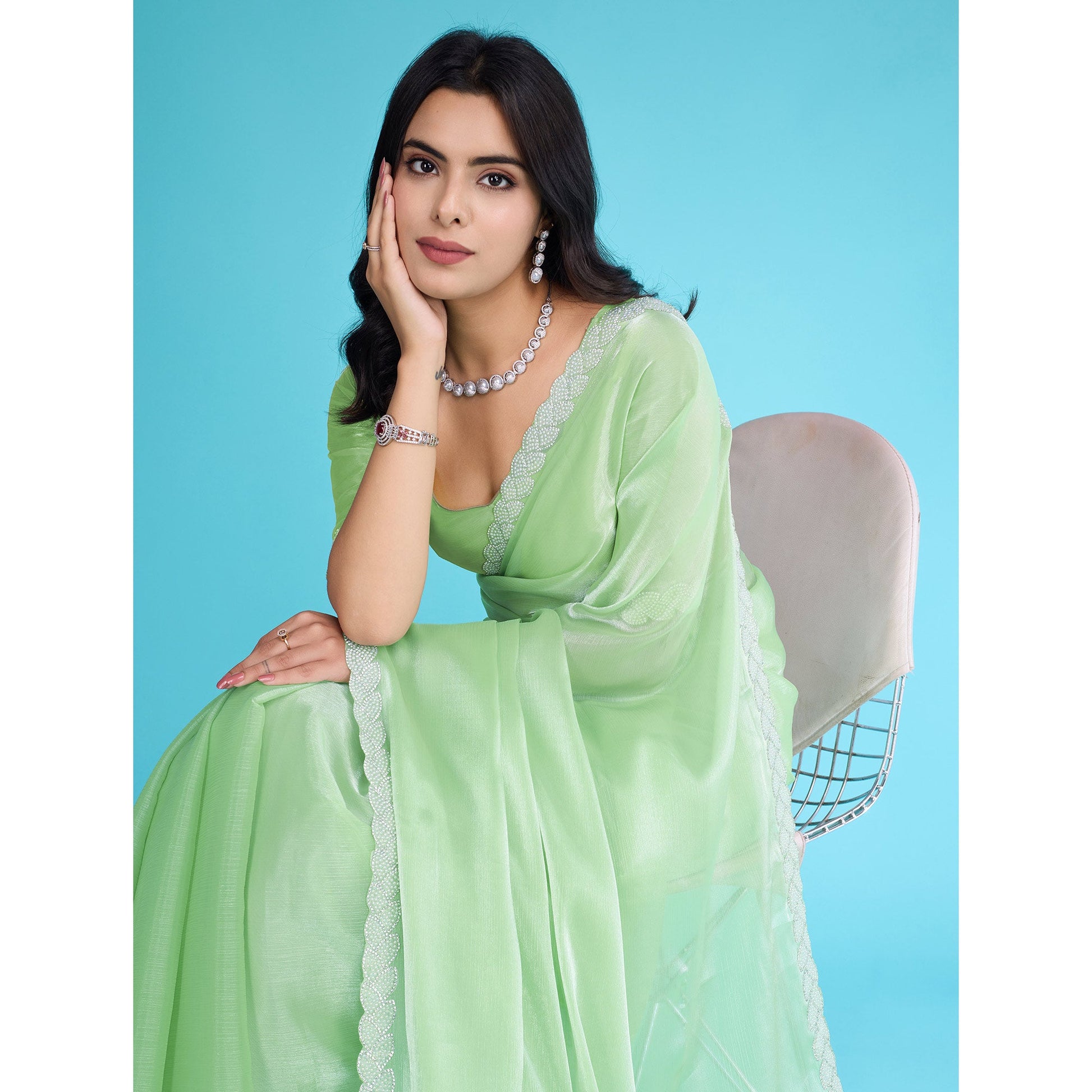 green-solid-with-zarkan-ceramic-pearl-diamond-lace-tissue-saree