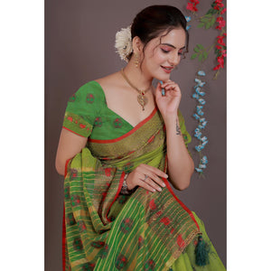 green-floral-woven-cotton-silk-saree-with-tassels-9
