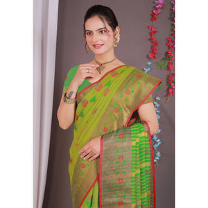 red-floral-woven-cotton-silk-saree-with-tassels-4