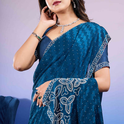 Morpich Diamond Zarkan Handwork Satin Chiffon Saree