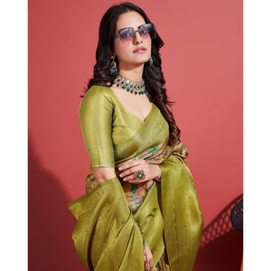 green-floral-digital-printed-banarasi-silk-saree-with-tassels