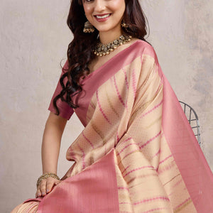 Gajari Pink Woven With Digital Printed Banarasi Silk Saree