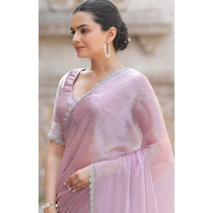 Lavender Stonework Tussar Silk Saree