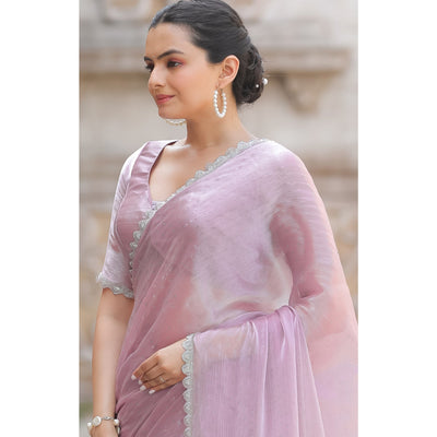 Lavender Stonework Tussar Silk Saree