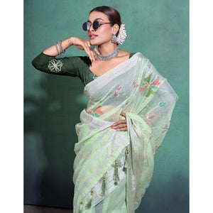 green-gota-patti-embroidered-linen-saree-with-tassels