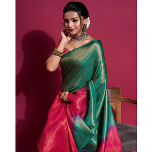 green-pink-woven-kanjivaram-silk-saree-with-tassels