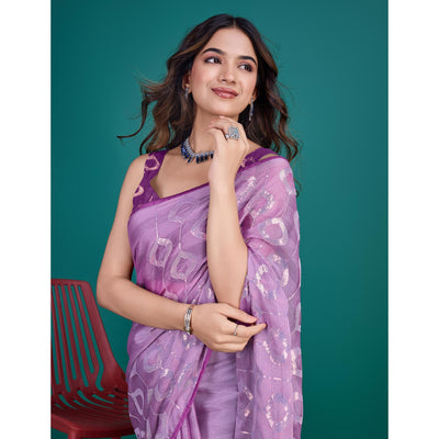 Lavender Sequin Embroidered Georgette Saree