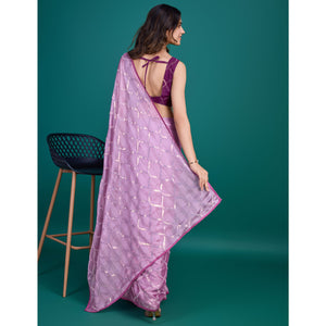 Lavender Sequins Embroidered Georgette Saree