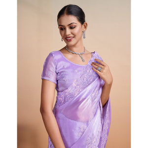 Lavender Sequins Embroidered Organza Saree