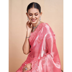 Gajri Pink Sequins Embroidered Organza Saree