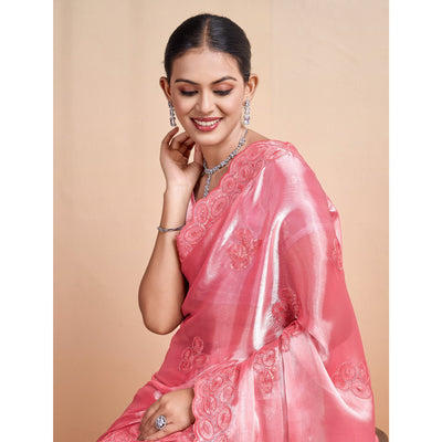 Gajri Pink Sequins Embroidered Organza Saree