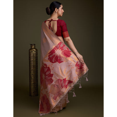 Mauve Floral Woven Banarasi Silk Saree