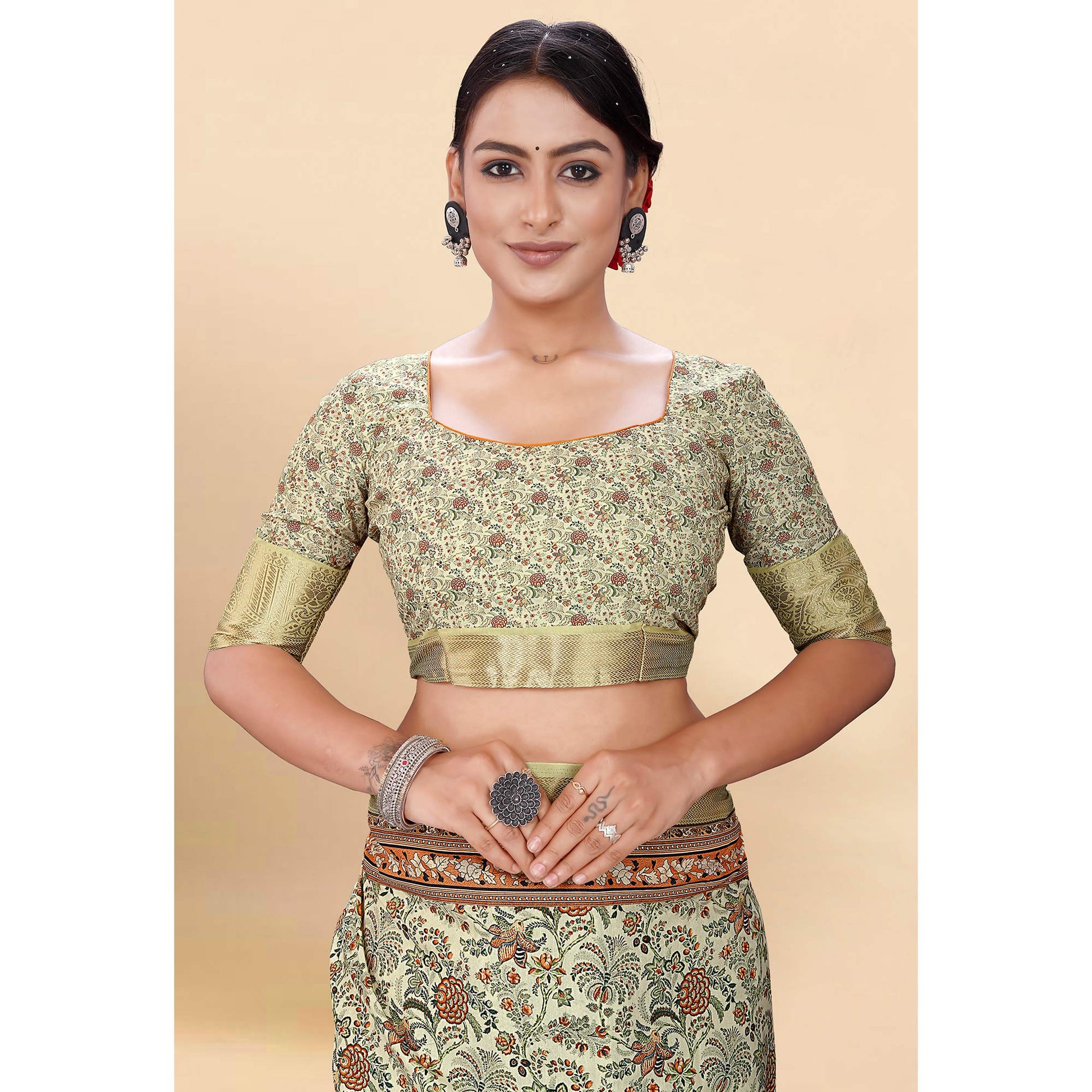 Light Yellow Floral Digital Printed Pure Cotton Saree