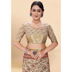 Cream Floral Digital Printed Pure Cotton Saree