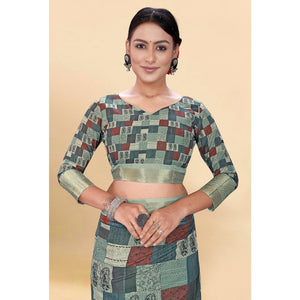 Multicolor Digital Printed Pure Cotton Saree