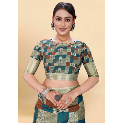 Light Pista Green Digital Printed Pure Cotton Saree