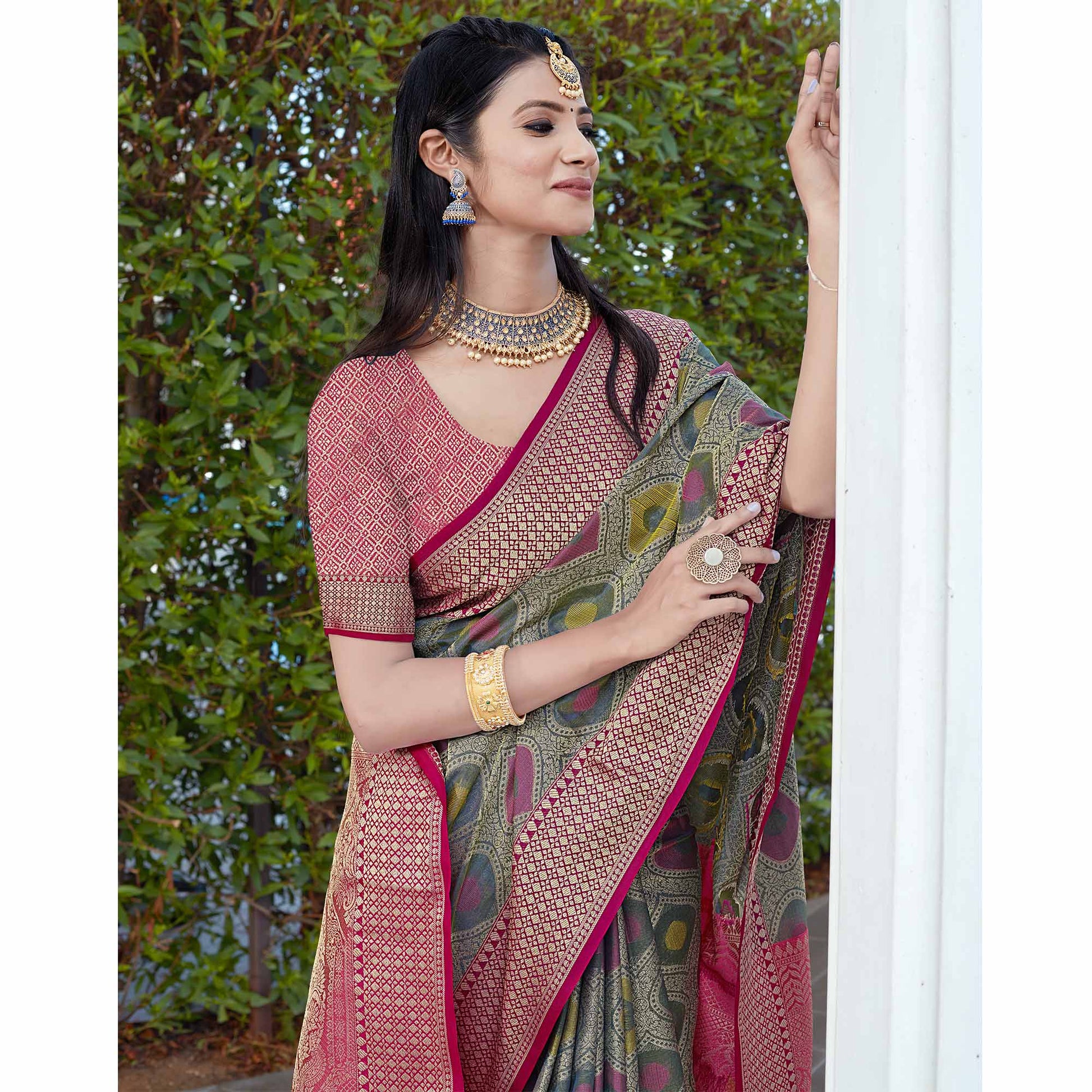 Grey Woven Art Silk Saree