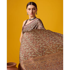 Brown Digital Printed Cotton Silk Saree With Border