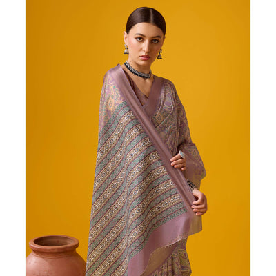 Mauve Digital Printed Cotton Silk Saree With Border