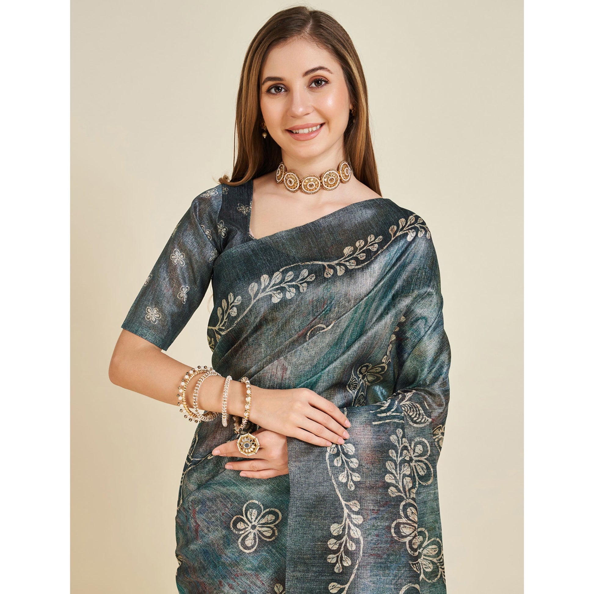grey-digital-printed-bhagalpuri-silk-saree-with-tassels-1