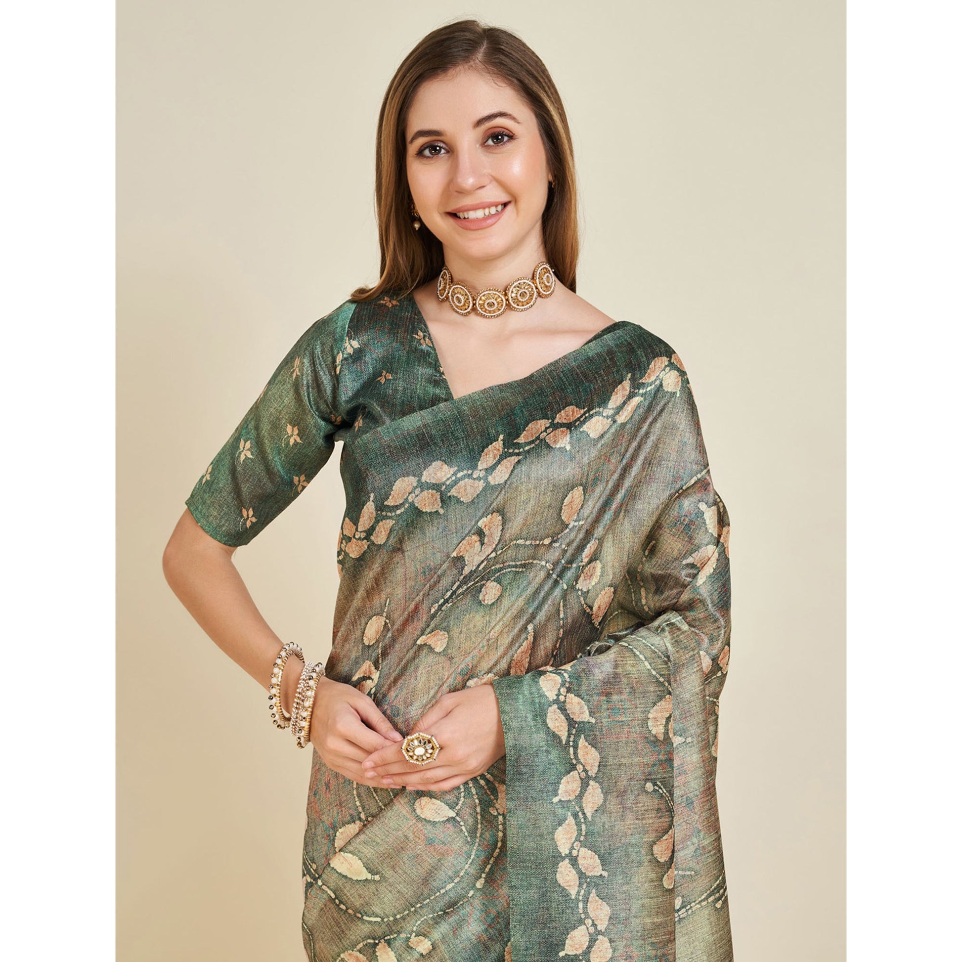 green-digital-printed-bhagalpuri-silk-saree-with-tassels-2