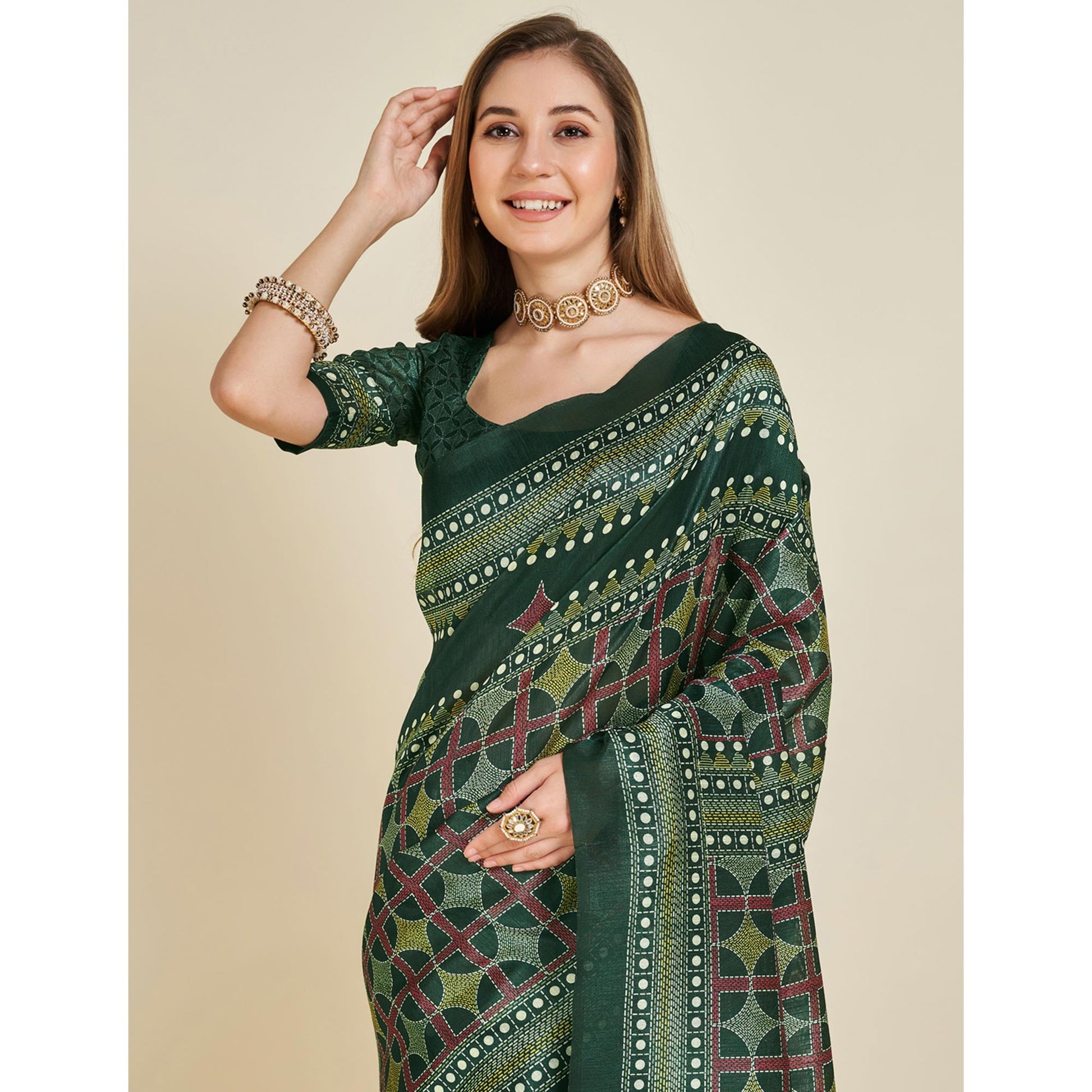 green-digital-printed-bhagalpuri-silk-saree-with-tassels-1