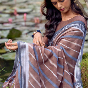 Brown Leheriya Printed Linen Saree