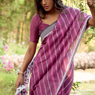 Mauve Leheriya Printed Linen Saree