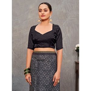 Grey Printed With Embroidered Cotton Silk Saree