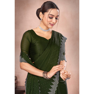 Mehendi Green Swarovski Work Satin Saree