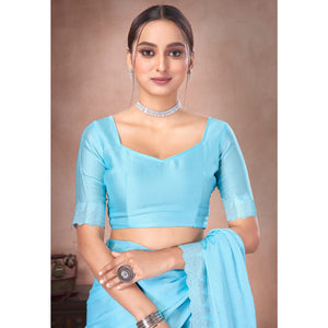 Blue Swarovski Work Satin Saree