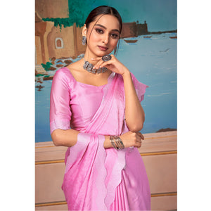 Light Pink Swarovski Work Satin Saree